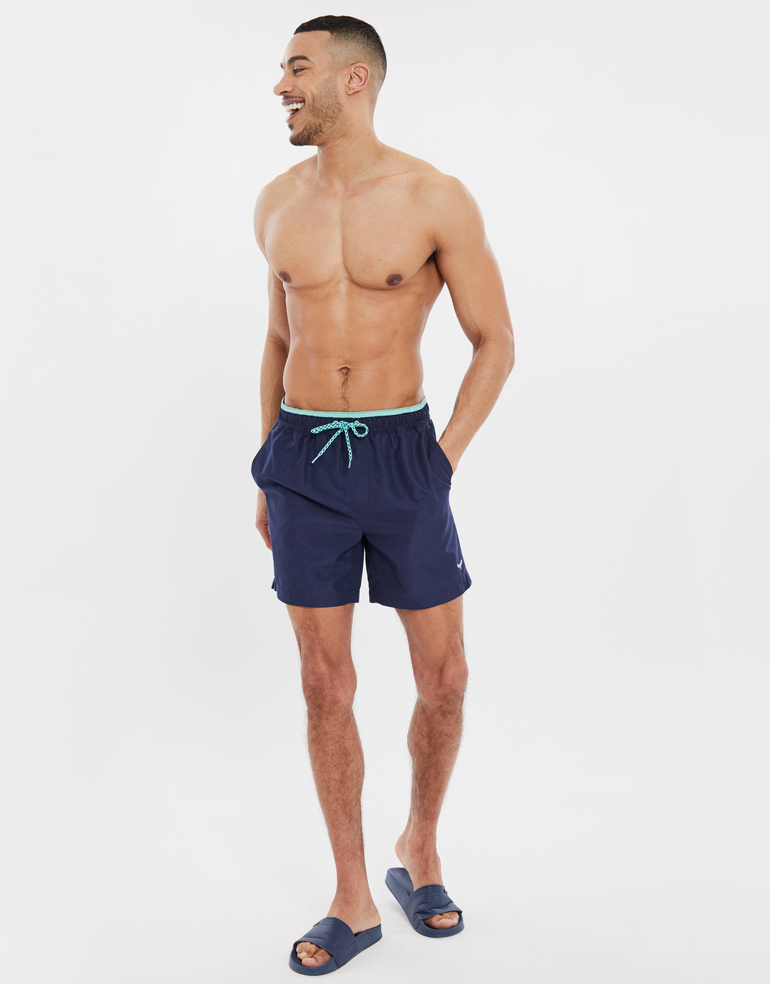 Navy Contrast Logo Swim Shorts