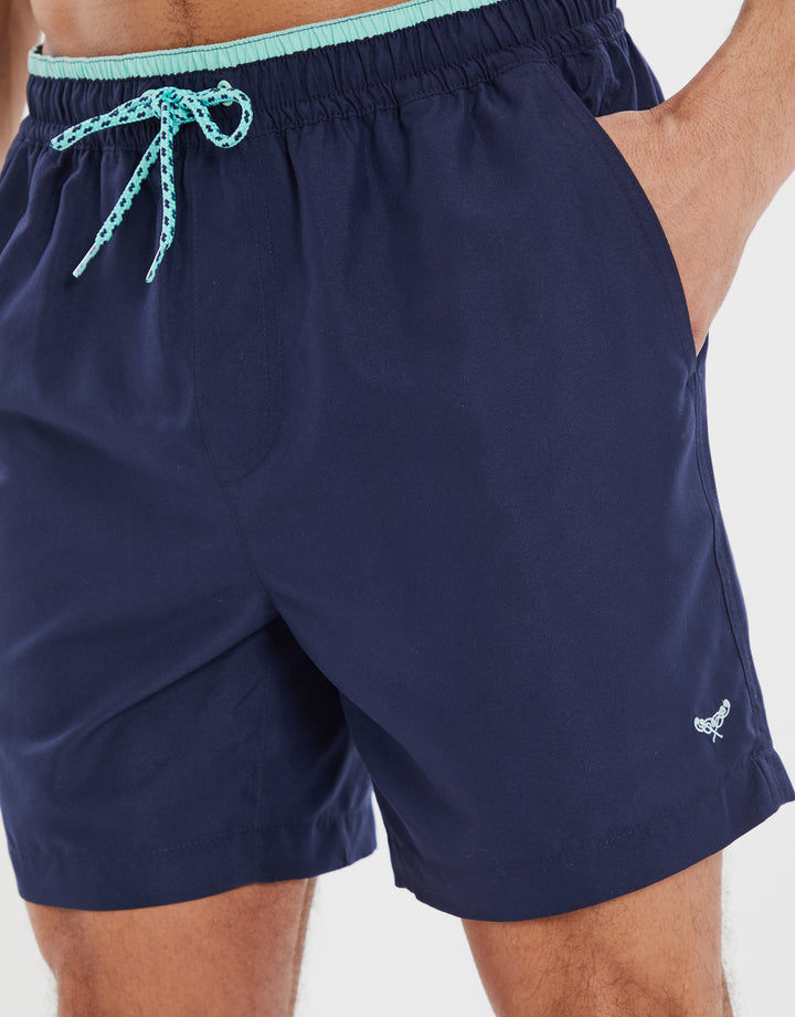 Navy Contrast Logo Swim Shorts