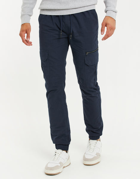 Men's Navy Blue Cotton Cargo Trousers – Threadbare