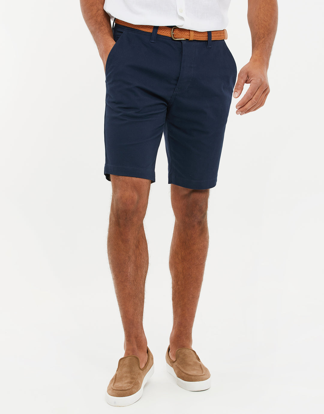 Navy Belted Chino Shorts