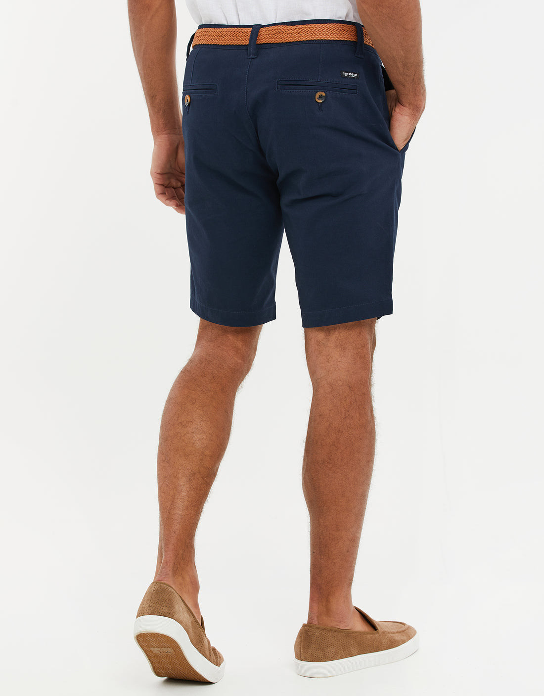Men's Navy Blue Cotton Casual Woven Belted Chino Shorts – Threadbare