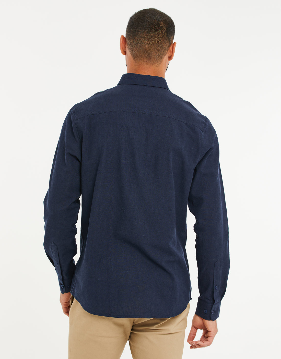 Men's Navy Blue Cotton Linen Lightweight Long Sleeve Shirt – Threadbare