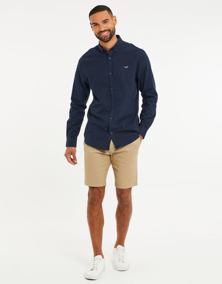 Navy Long Sleeve Linen Blend Shirt