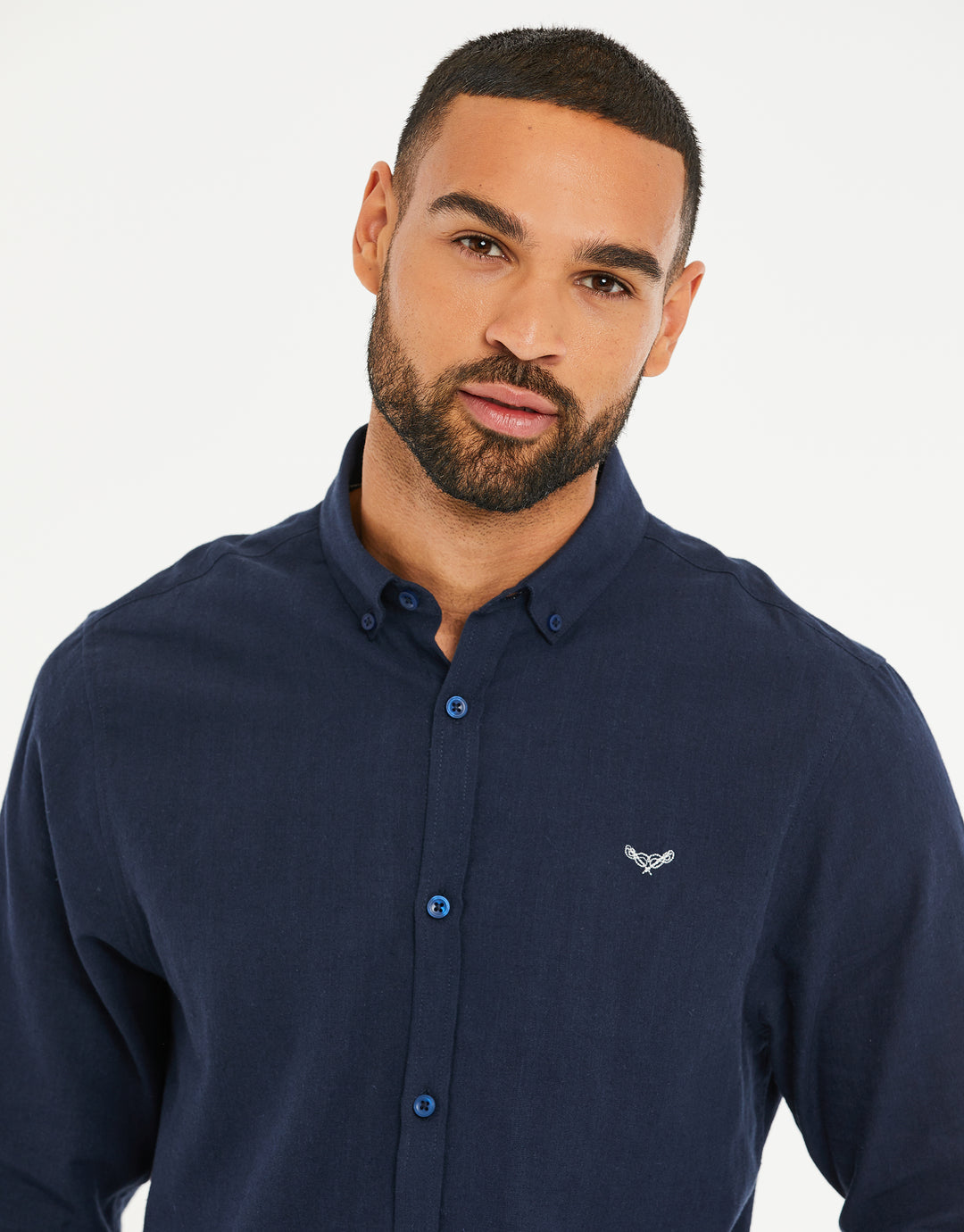 Navy Long Sleeve Linen Blend Shirt