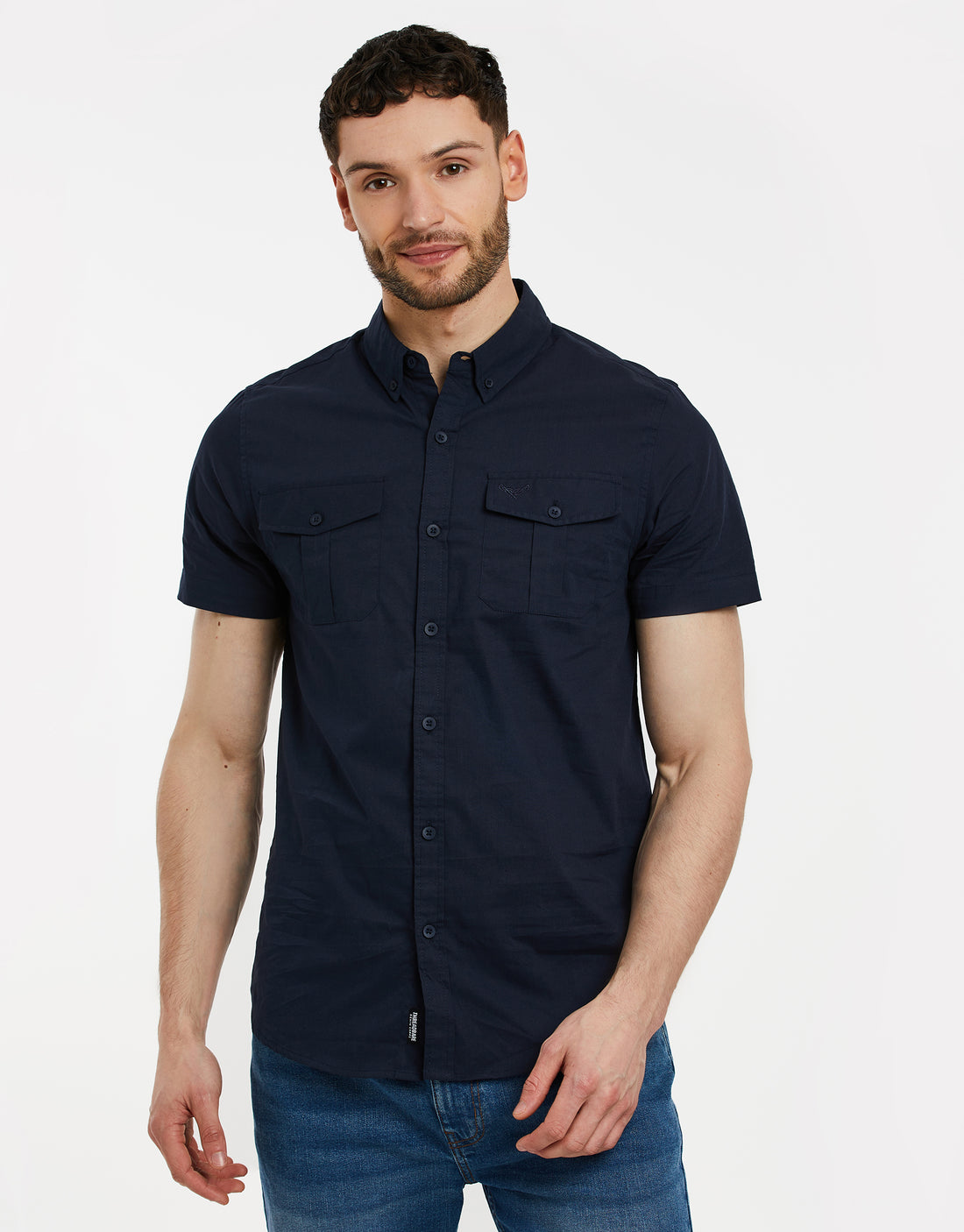 Men's Navy Blue Cotton Poplin Short Sleeve Shirt – Threadbare