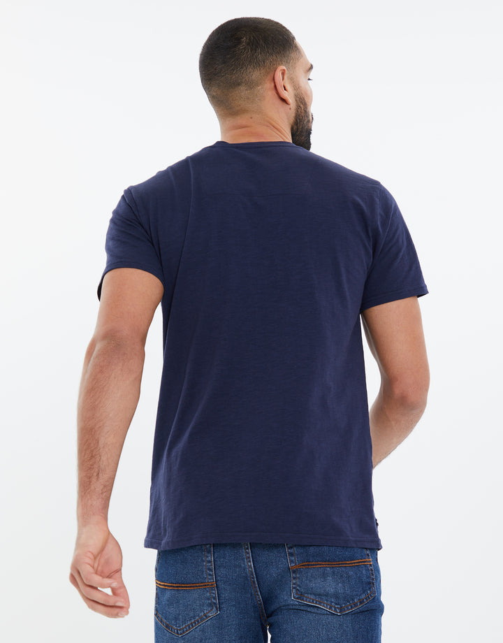 Navy Cotton Slub Varsity T-Shirt