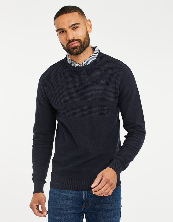Navy Mock Shirt Knitted Jumper