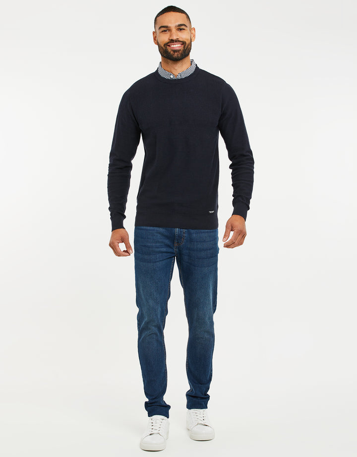 Navy Mock Shirt Knitted Jumper