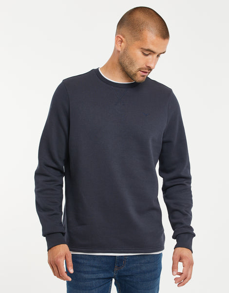 Men's Navy Blue Crew Neck Mock T-Shirt Fleece Sweatshirt – Threadbare