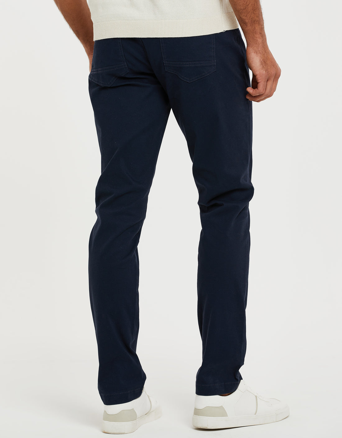 Men's Navy Blue Drawcord Cuffed Chino Trousers – Threadbare