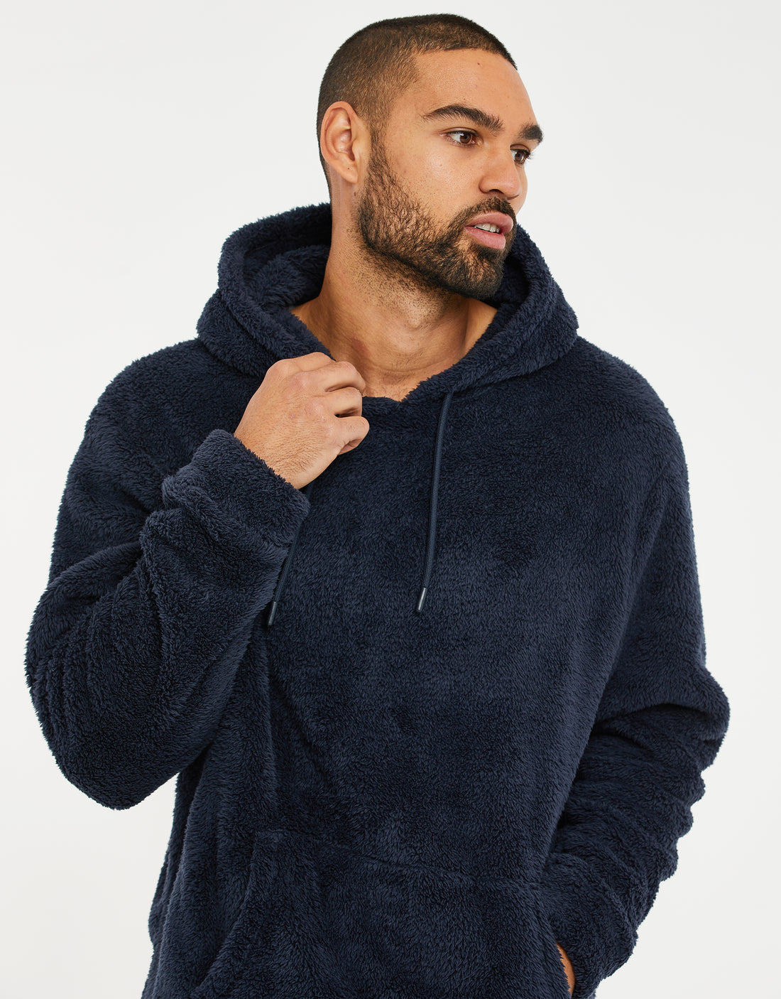 Men's Navy Blue Faux Borg Pullover Loungewear Hoodie – Threadbare