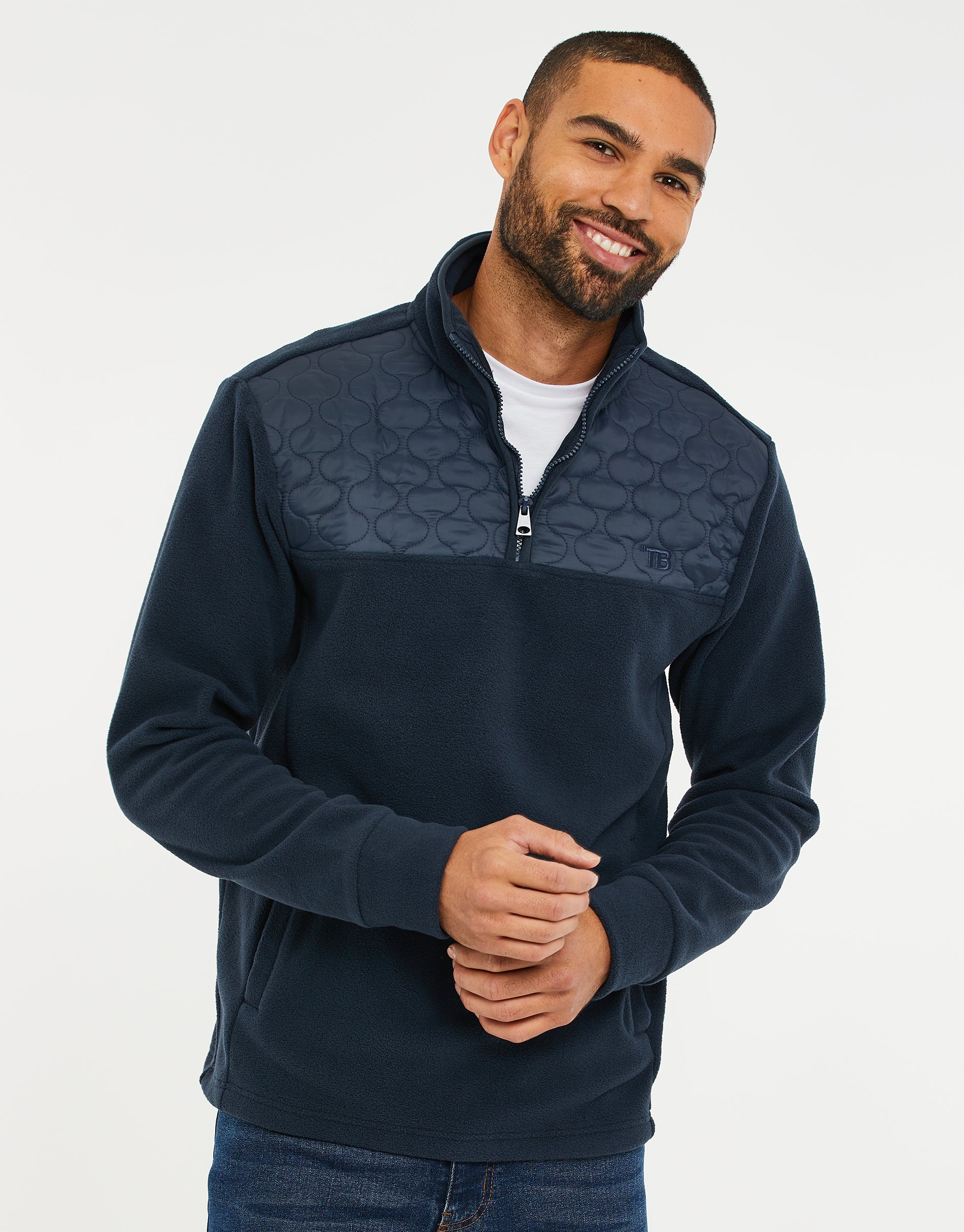 Half zip quilted fleece jacket sale