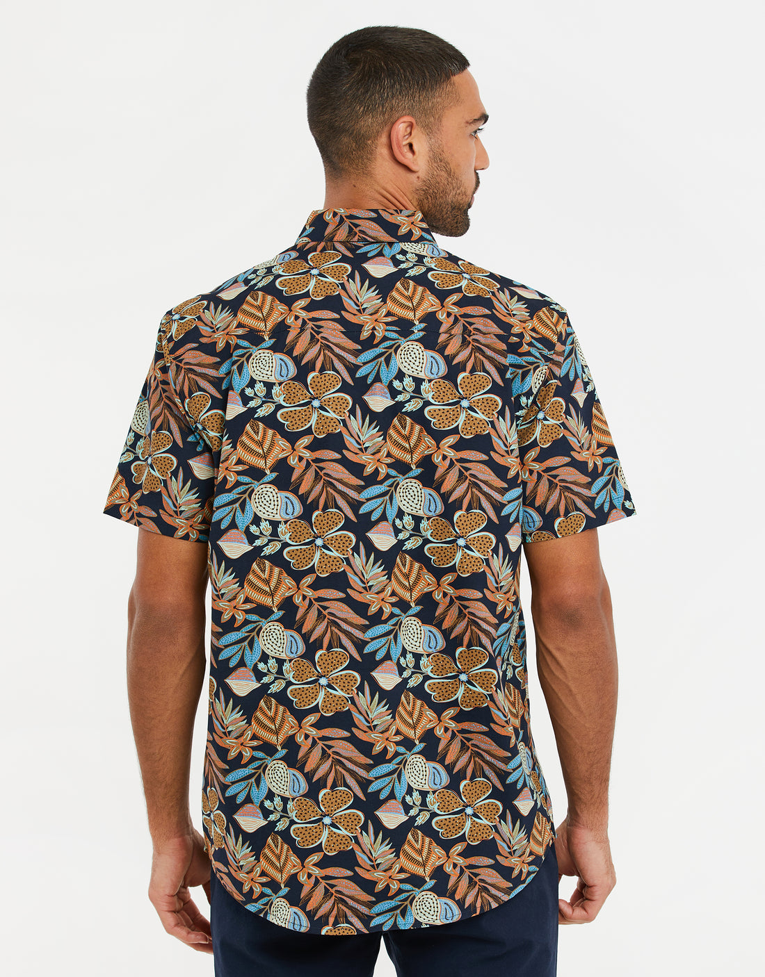 Men's Navy Blue Floral Print Short Sleeve Shirt – Threadbare