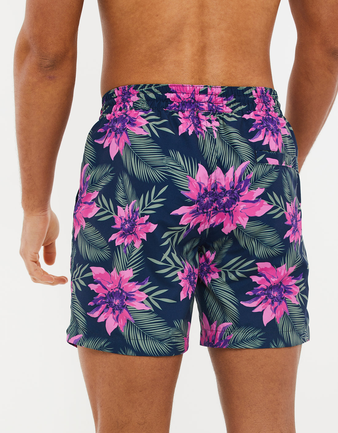 Men's Navy Blue Floral Print Swim Shorts Swimwear – Threadbare