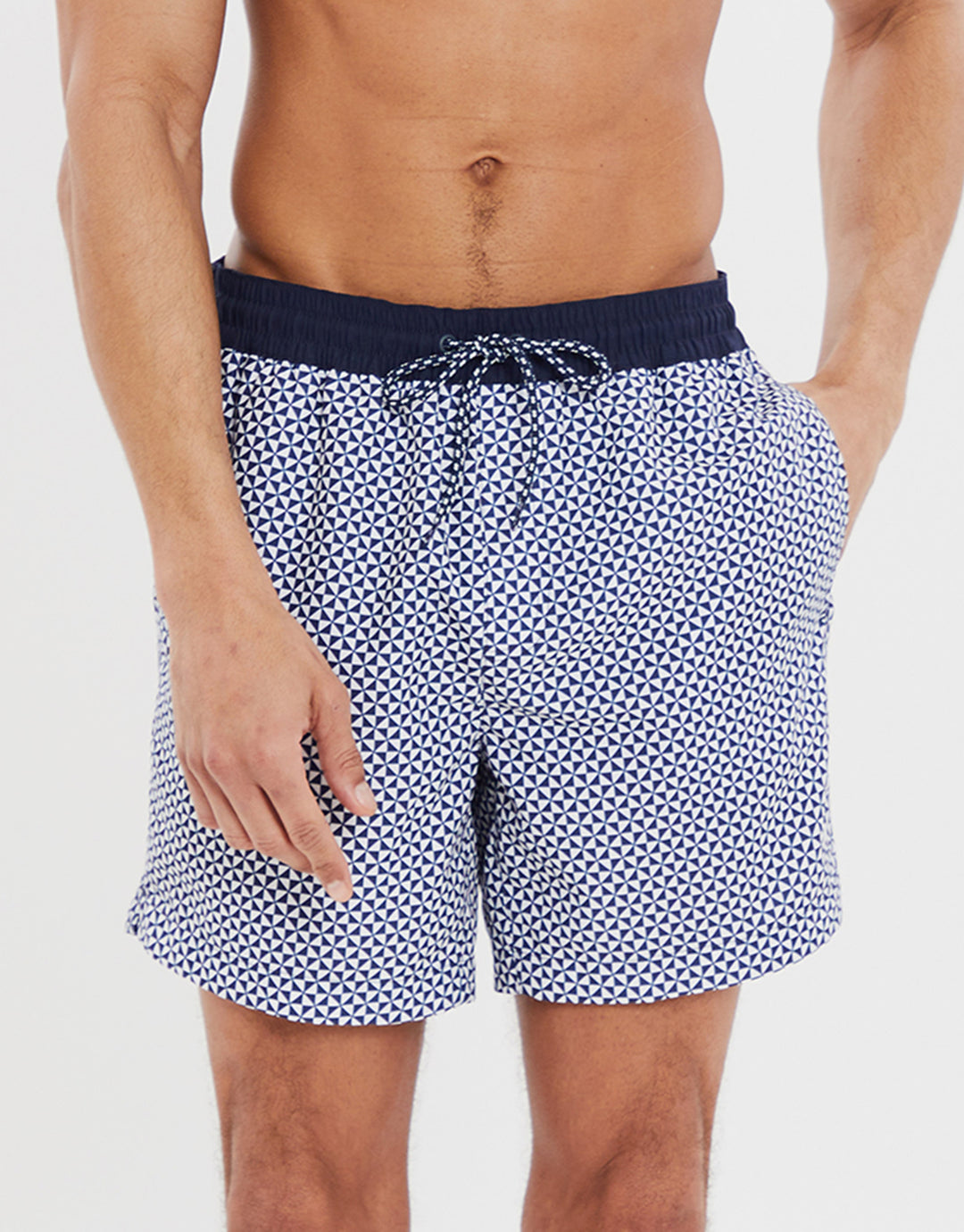 Navy & Geo Print Swim Shorts (2 Pack)