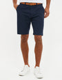 Navy Geo Print Belted Chino Shorts