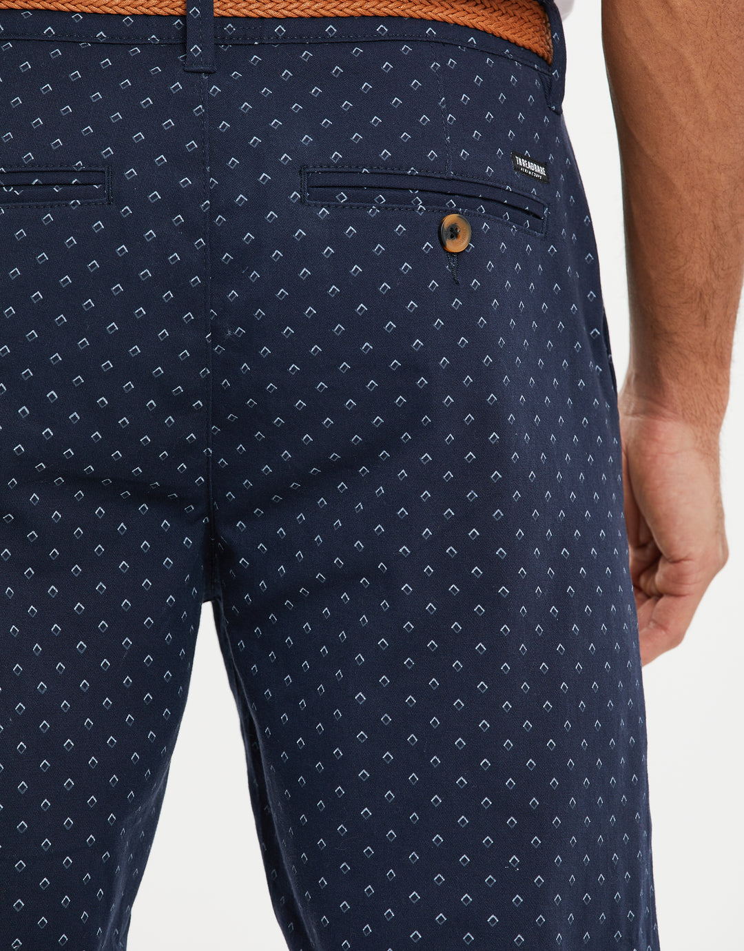 Navy Geo Print Belted Chino Shorts