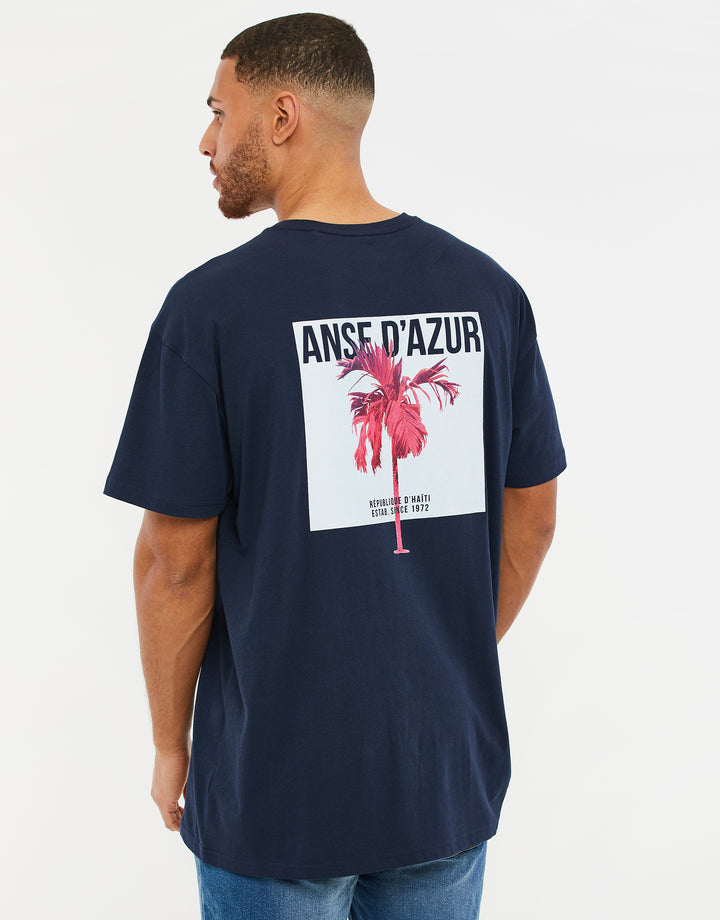 Navy Graphic Print Oversized T-Shirt