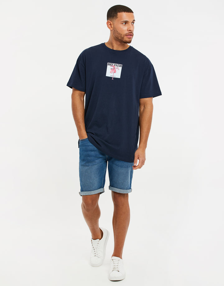 Navy Graphic Print Oversized T-Shirt