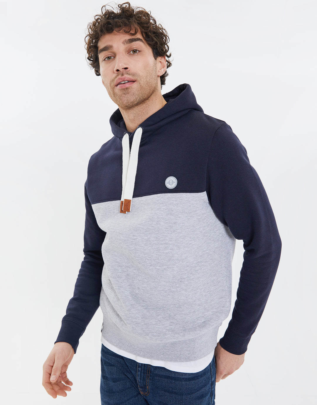 Navy Colourblock Contrast Hoodie