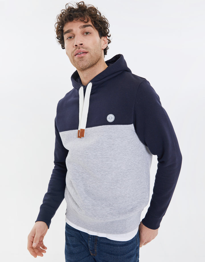Navy Colourblock Contrast Hoodie