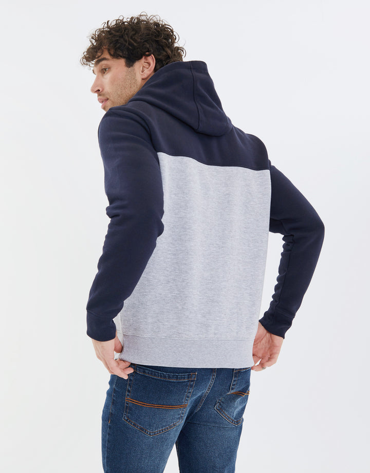 Navy Colourblock Contrast Hoodie