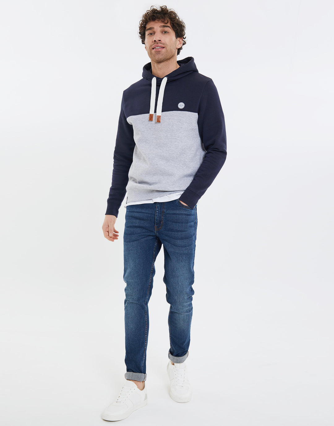 Navy Colourblock Contrast Hoodie
