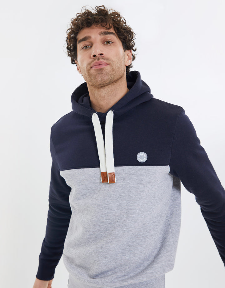 Navy Colourblock Contrast Hoodie