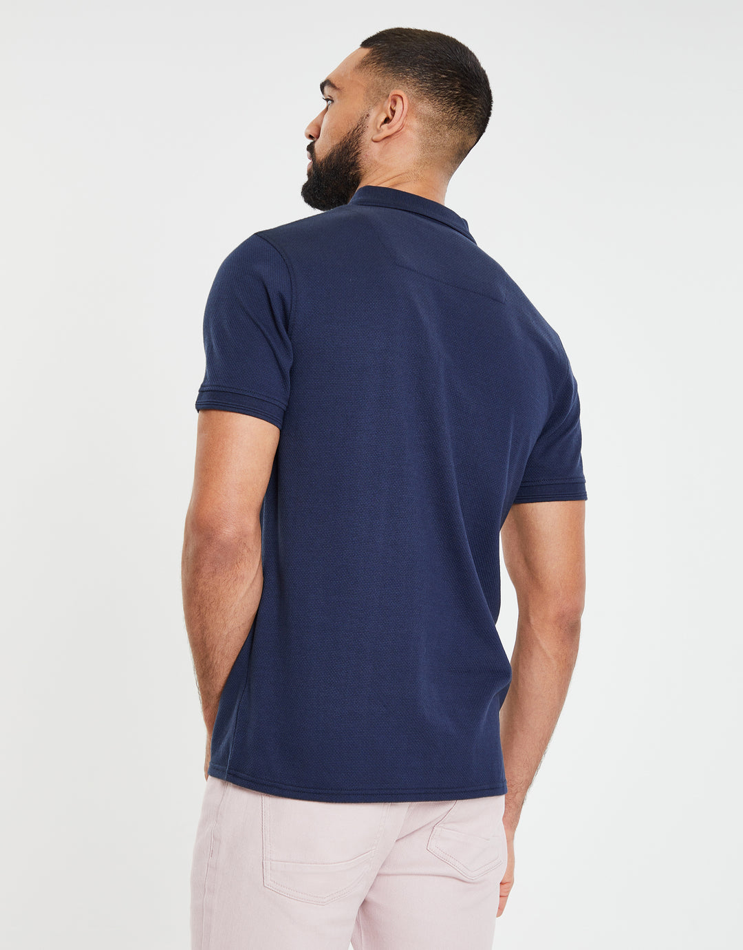 Navy Honeycomb Rib Jetted Pocket Polo Shirt