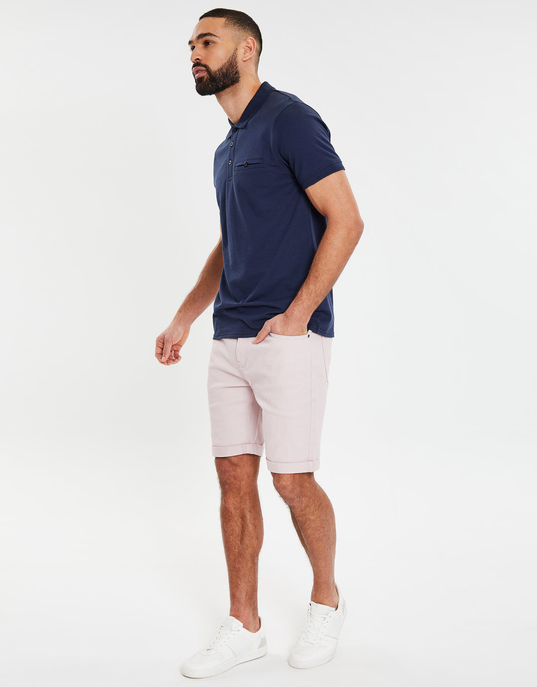 Navy Honeycomb Rib Jetted Pocket Polo Shirt