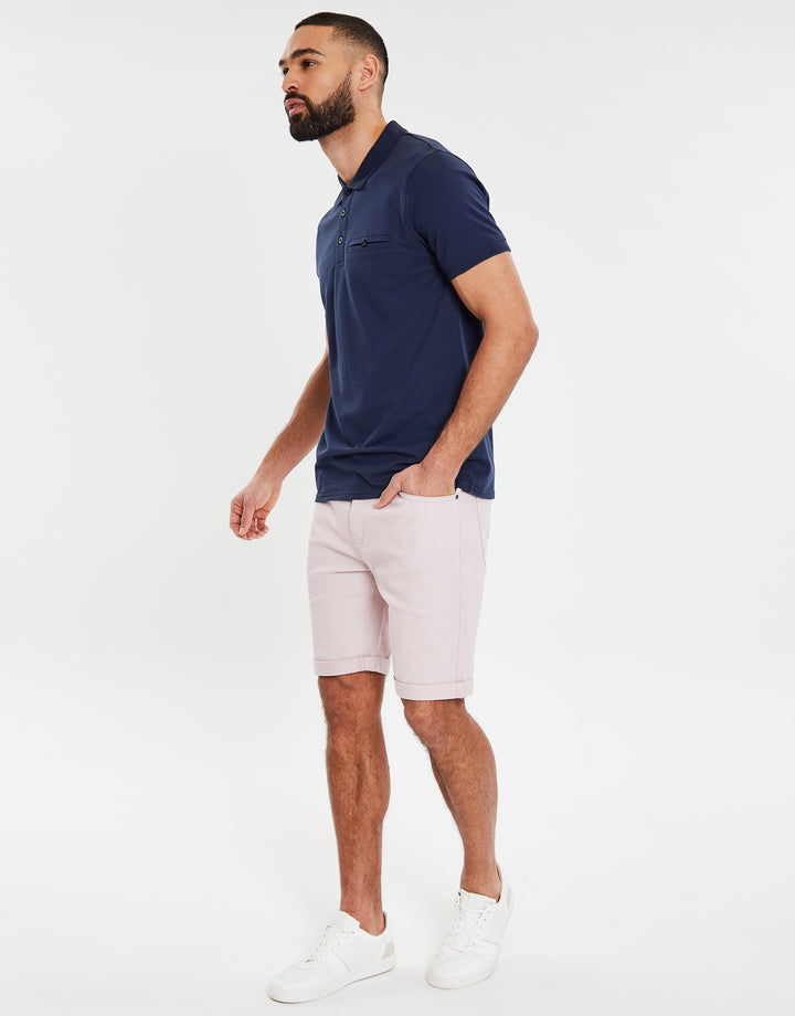 Navy Honeycomb Rib Jetted Pocket Polo Shirt