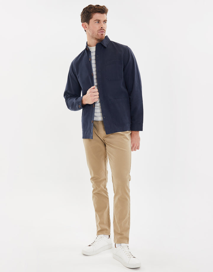 Navy Button Down Cotton Shacket