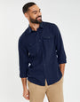 Navy Linen Blend Twin Chest Pocket Long Sleeve Shirt