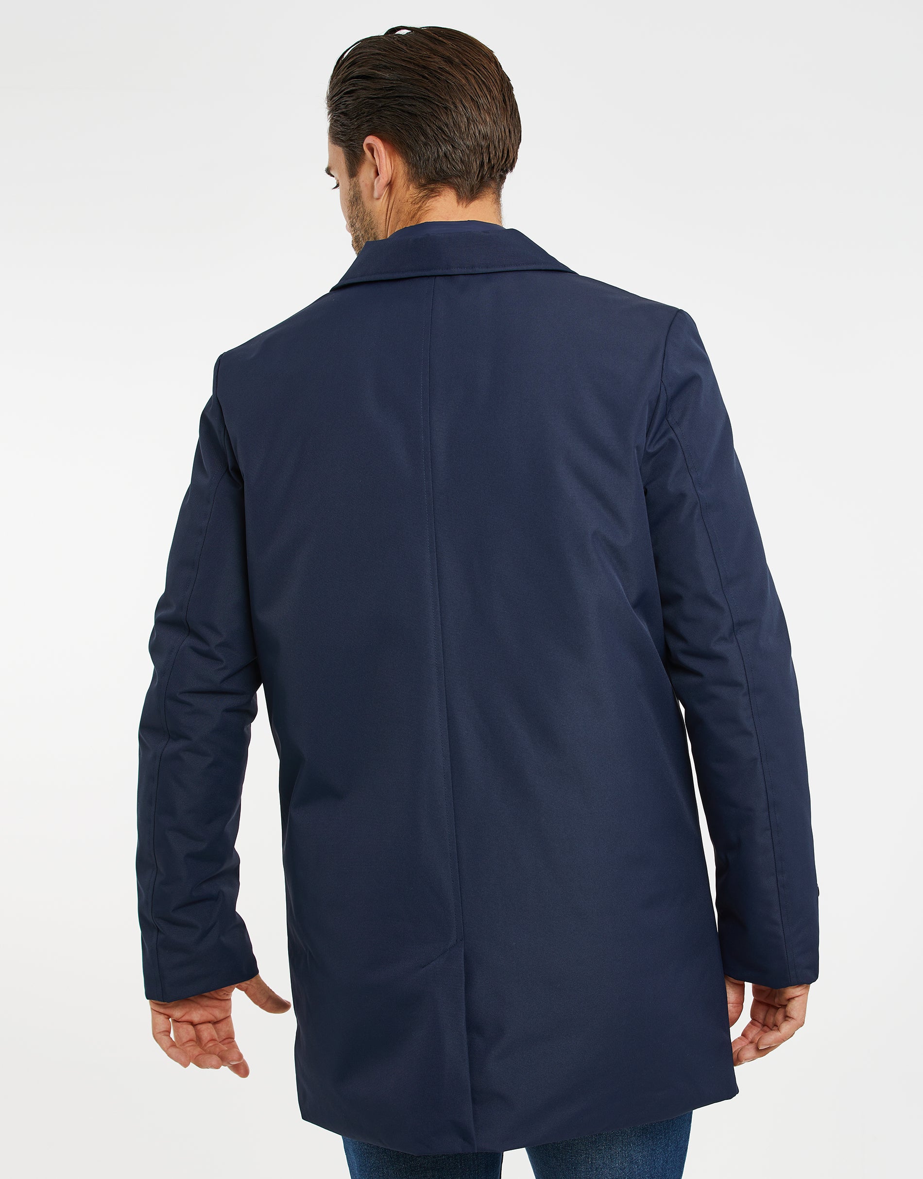 Threadbare Men's Navy Blue Longline Collared Mock Inner Layer Mac