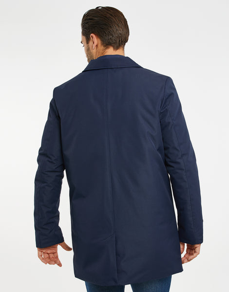 Men's Navy Blue Longline Collared Mock Inner Layer Mac Jacket – Threadbare