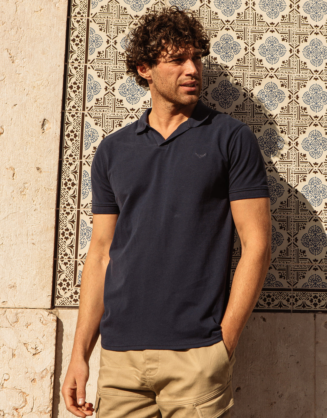 Navy Open Neck Collar Polo Shirt