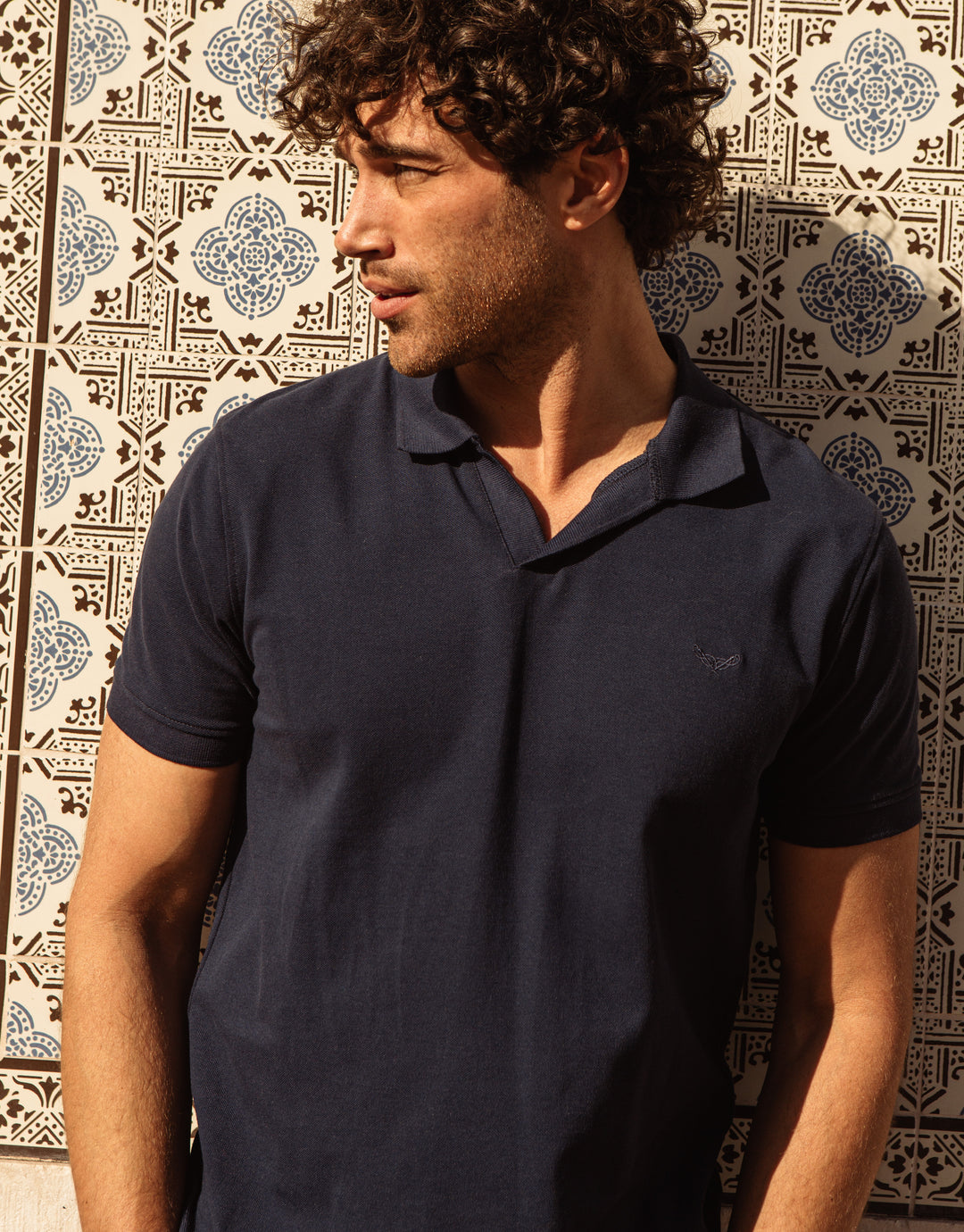 Navy Open Neck Collar Polo Shirt