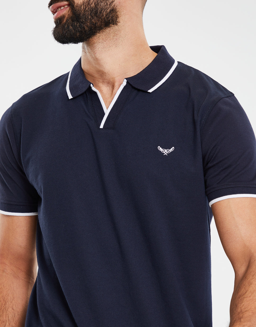Navy Open Neck Collar Polo Shirt