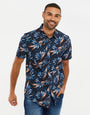 Navy Palm Print Short Sleeve Shirt