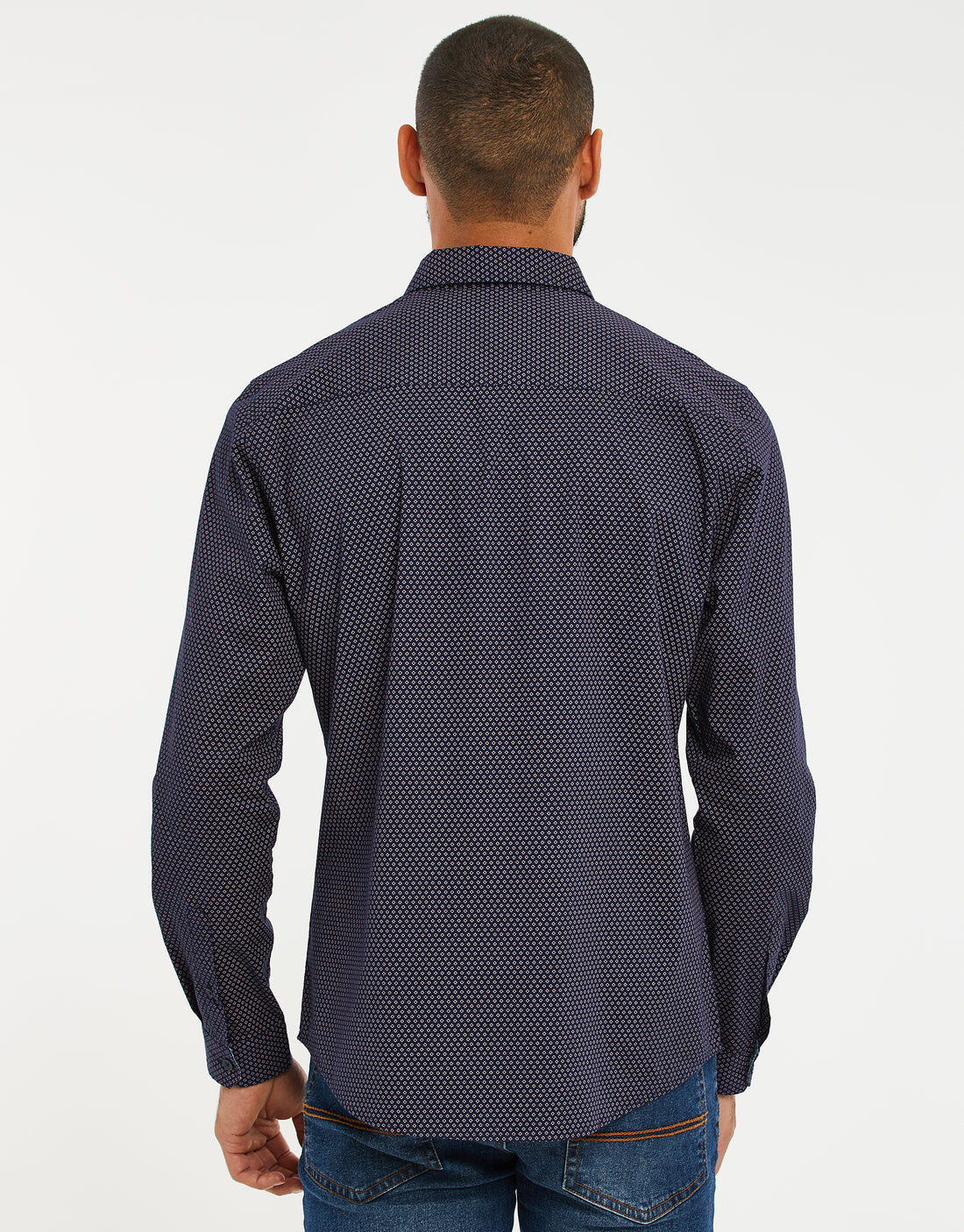 Men's Navy Blue & Pink Geometric Print Long Sleeve Shirt – Threadbare