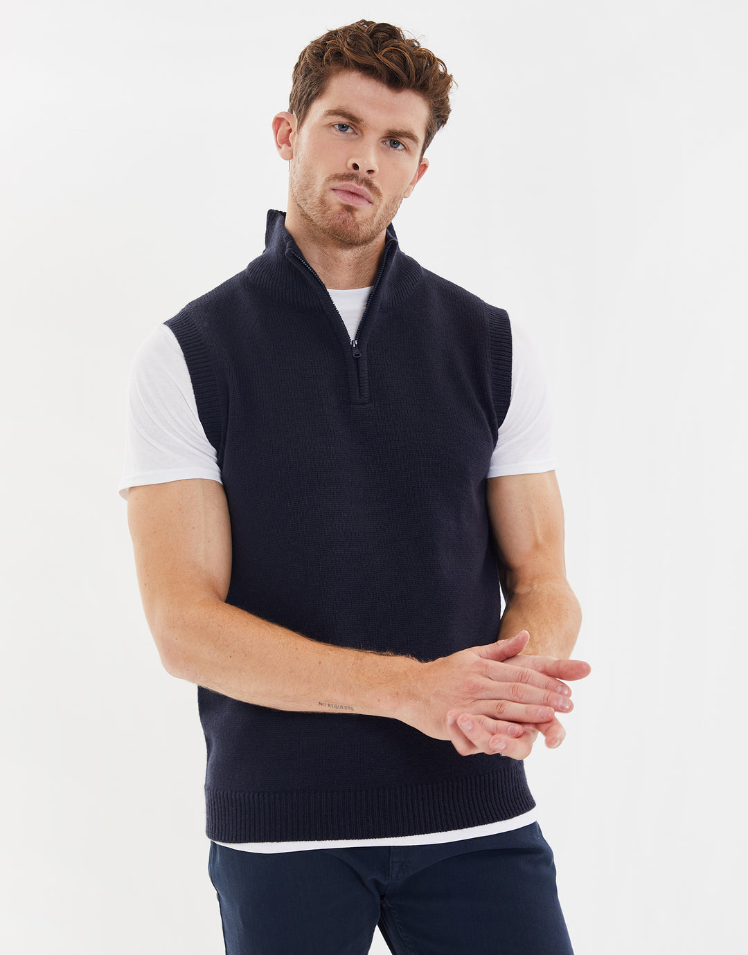 Navy Quarter Zip Knitted Vest