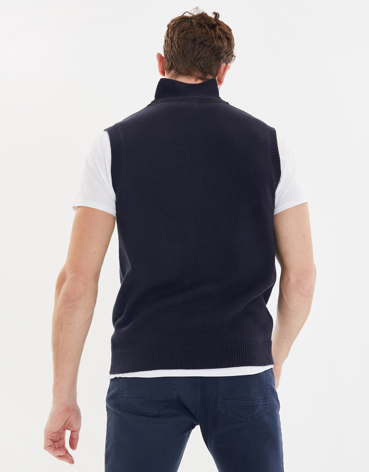 Navy Quarter Zip Knitted Vest
