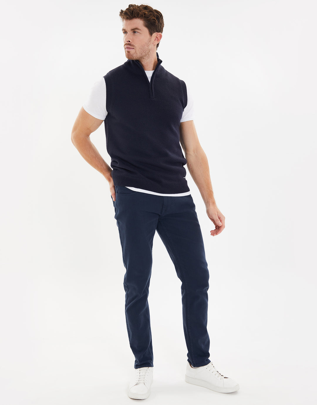 Navy Quarter Zip Knitted Vest