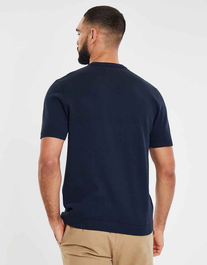 Navy Round Neck Knitted T-Shirt