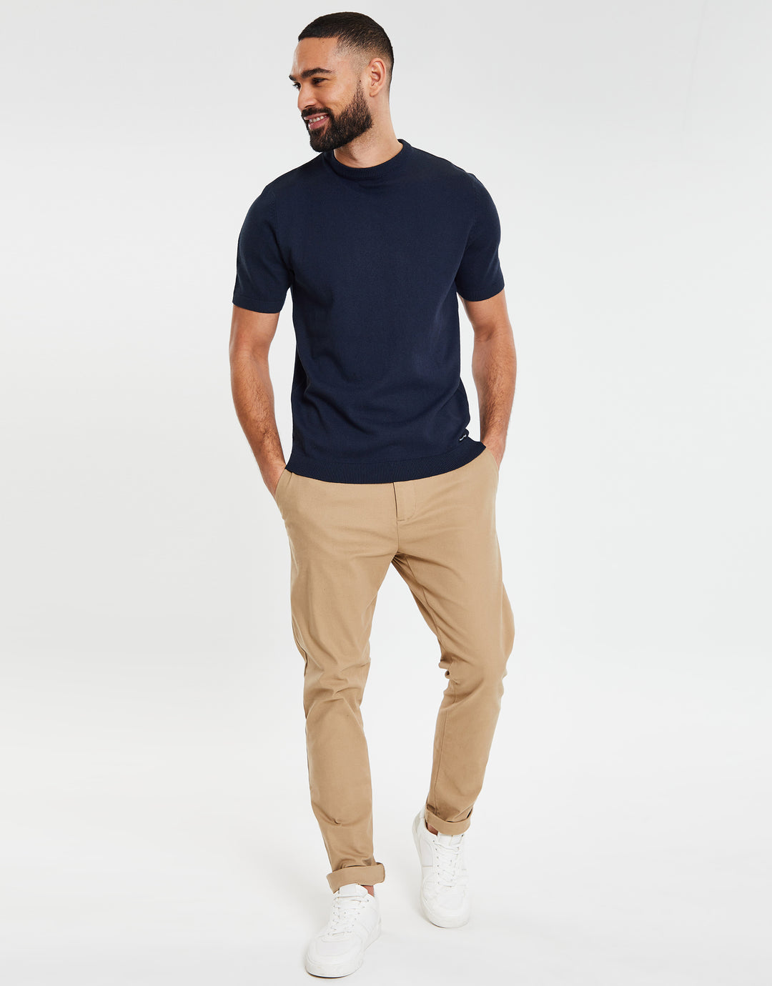 Navy Round Neck Knitted T-Shirt