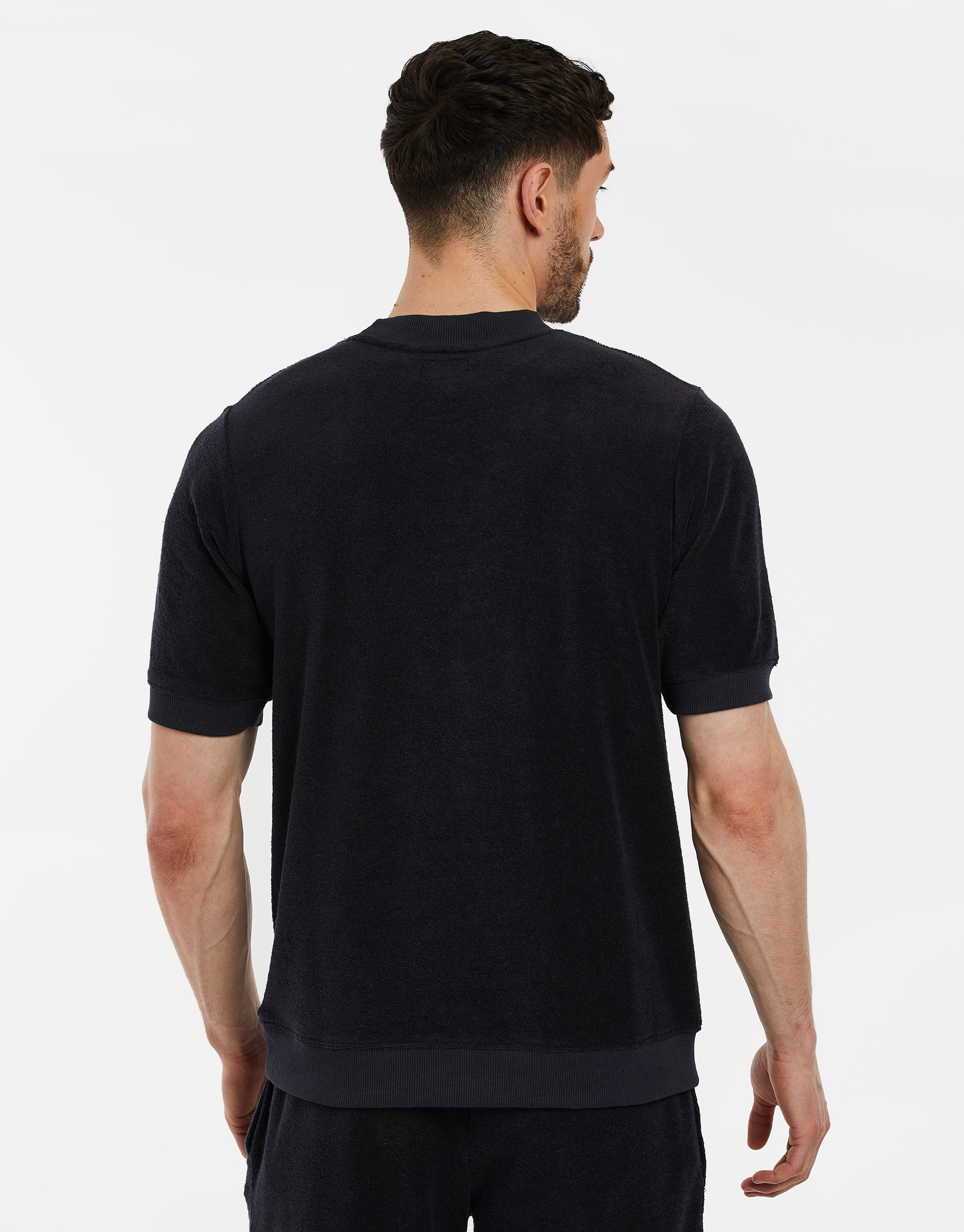 Threadbare Men's Navy Blue Short Sleeve Crew Neck Fleece Towelling