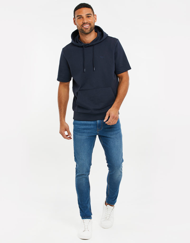 Navy Short Sleeve Overhead Hoodie