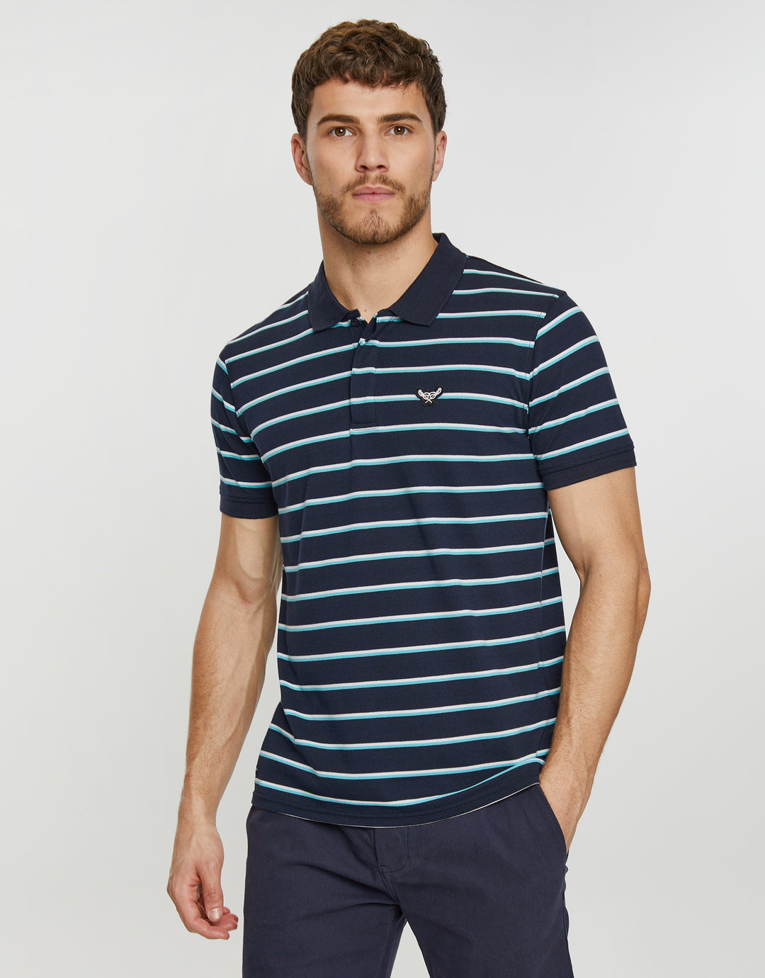 Navy Stripe Rib Collar Polo Shirt