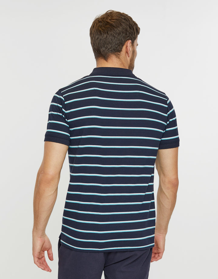 Navy Stripe Rib Collar Polo Shirt