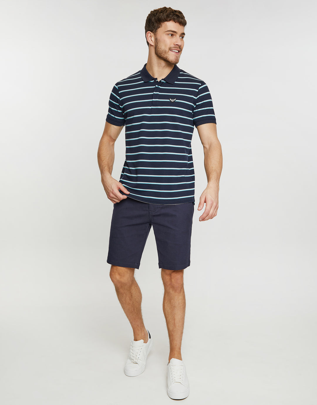 Navy Stripe Rib Collar Polo Shirt